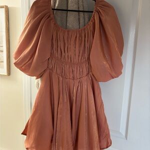 Elegant Peach Puff Sleeve Dress